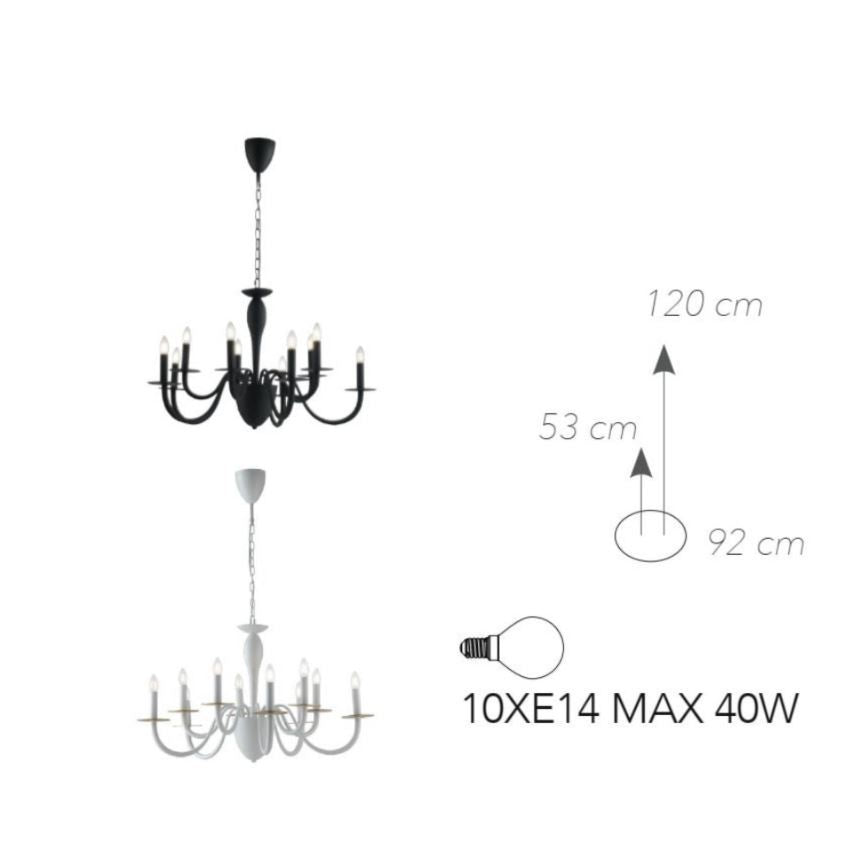 Sospensione 10 luci in metallo nero o bianco-oro 10XE14 non incl. ARMSTRONG Sospensione 10 luci in metallo nero o bianco-oro 10XE14 non incl. ARMSTRONG